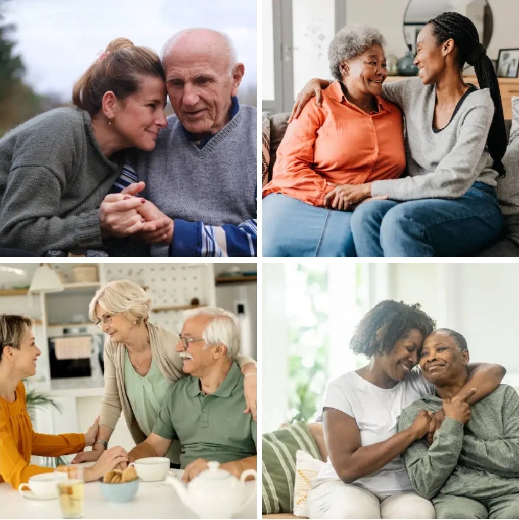 Aging adults, adult children, seniors, family